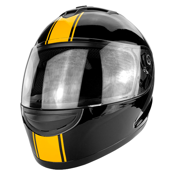 DOT Approved Full Face Motorcycle Helmet Gloss Black With Orange Stripe Anti-Fog Visor System