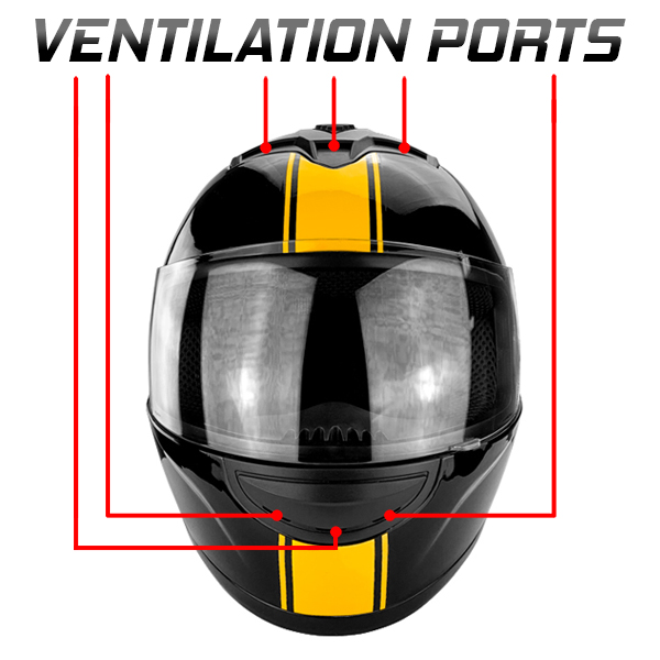 DOT Approved Full Face Motorcycle Helmet Gloss Black With Orange Stripe Anti-Fog Visor System