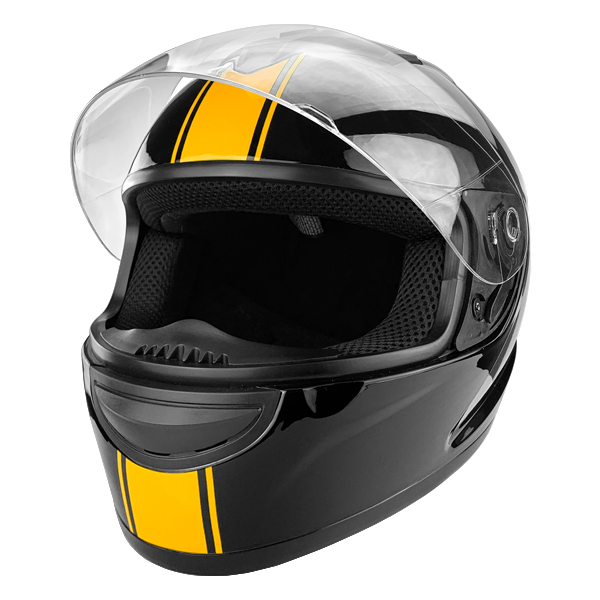 DOT Approved Full Face Motorcycle Helmet Gloss Black With Orange Stripe Anti-Fog Visor System