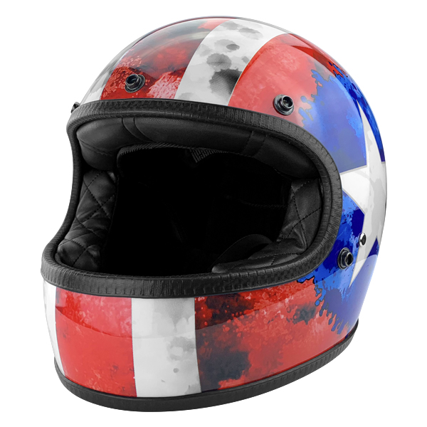 Full Face Vintage Style Fiberglass DOT Motorcycle Helmet Gloss Red American Flag