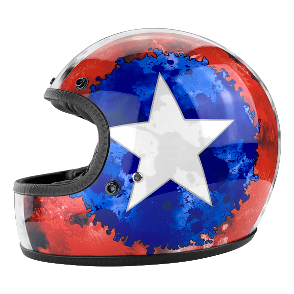 Full Face Vintage Style Fiberglass DOT Motorcycle Helmet Gloss Red American Flag 1