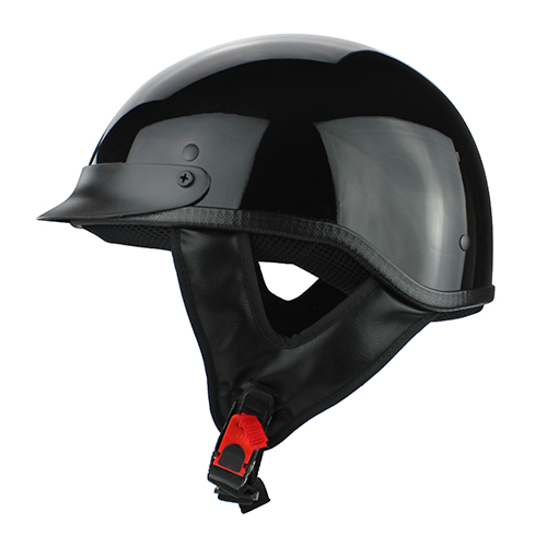 Half Shell Motorcycle DOT Helmet Gloss Black with Visor