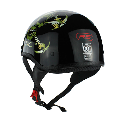 Half Shell Motorcycle DOT Helmet Gloss Black Skull & Bones