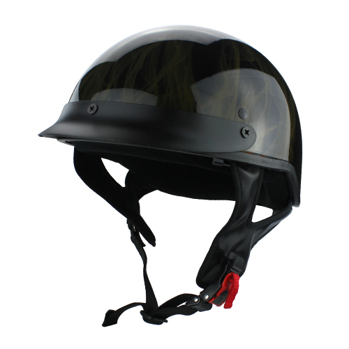 Half Shell Motorcycle DOT Helmet Gloss Black with Flames Flip Up Visor