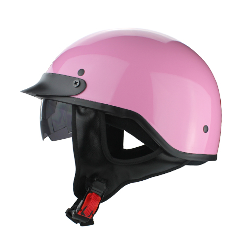 Half Shell Motorcycle DOT Helmet Gloss Pink with Flip Up Visor 2