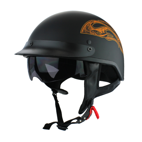 DOT Helmet Low Profile Skid Lid Cap Motorcycle Half Helmet w/ Skull & Flames