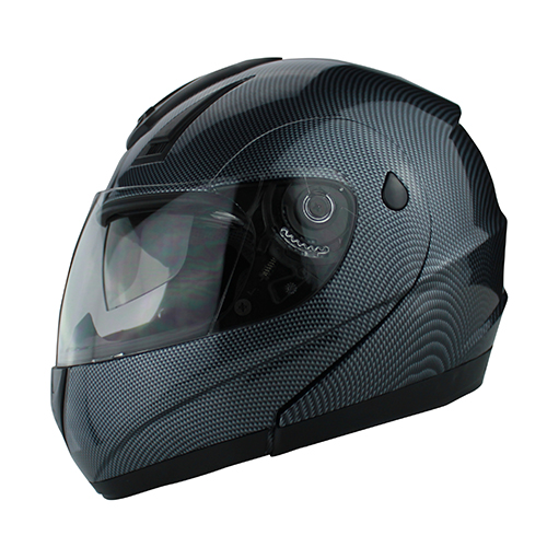 DOT Full Face Carbon Fiber Finish Modular Motorcycle Helmet With Flip-Up Visor & Vented Ports