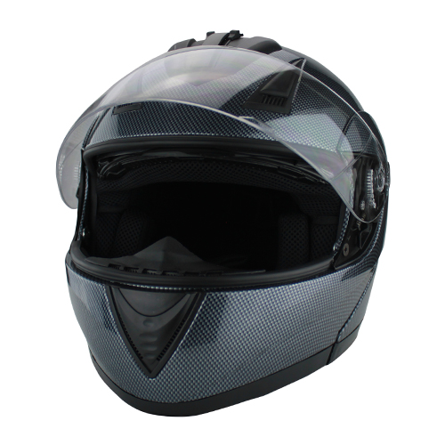 DOT Full Face Carbon Fiber Finish Modular Motorcycle Helmet With Flip-Up Visor & Vented Ports