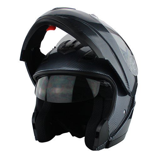 DOT Full Face Carbon Fiber Finish Modular Motorcycle Helmet With Flip-Up Visor & Vented Ports