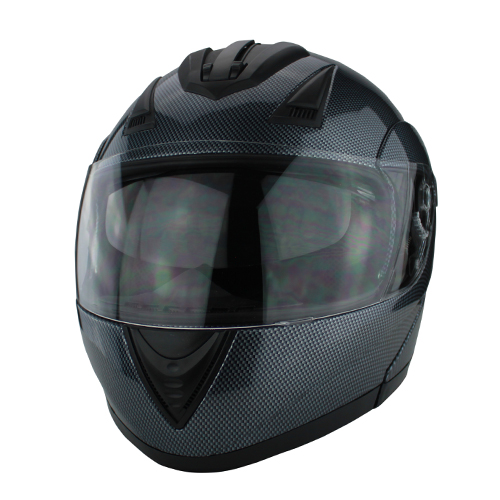 DOT Full Face Carbon Fiber Finish Modular Motorcycle Helmet With Flip-Up Visor & Vented Ports