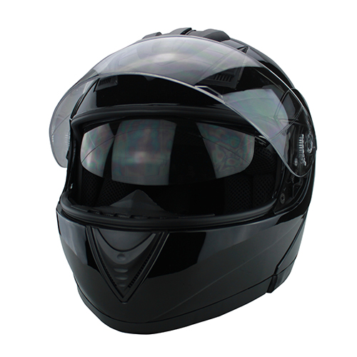 DOT Full Face Gloss Black Modular Motorcycle Helmet With Flip-Up Visor & Vented Ports