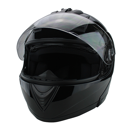 Black Full Open Face Modular Flip Up Dual Visor Motorcycle Street Helmet 