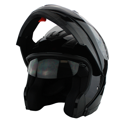 DOT Full Face Gloss Black Modular Motorcycle Helmet With Flip-Up Visor & Vented Ports