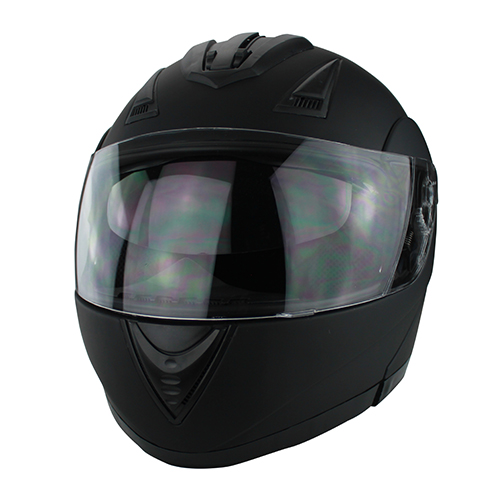 Full Face Modular Flip Up DOT Motorcycle Helmet with Dual Visor Matte Black