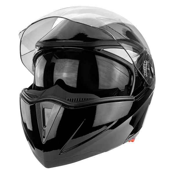 Full Face Motorcycle Helmet With Flip Up Double Visor Gloss Black