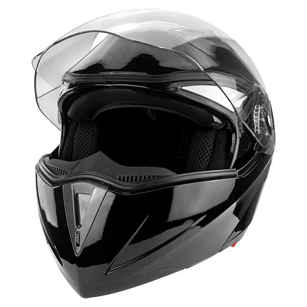 Full Face Motorcycle Helmet With Flip Up Double Visor Gloss Black