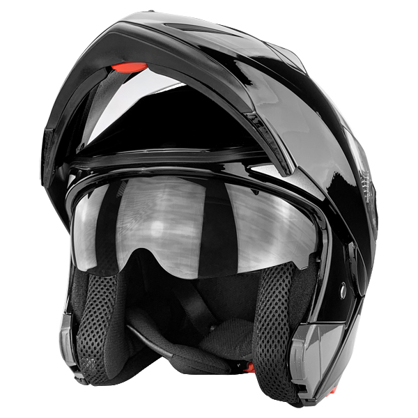 Full Face Motorcycle Helmet With Flip Up Double Visor Gloss Black