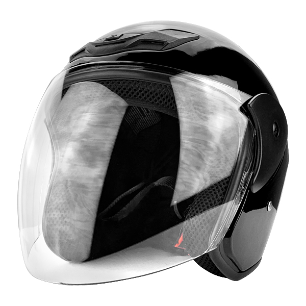 Gloss Black Open Face Motorcycle Helmet with Flip Up Face Shield DOT Approved