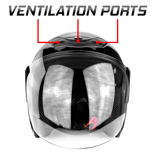 Gloss Black Open Face Motorcycle Helmet with Flip Up Face Shield DOT Approved 7