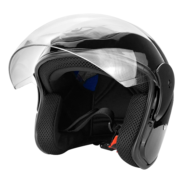 Gloss Black Open Face Motorcycle Helmet with Flip Up Face Shield DOT Approved