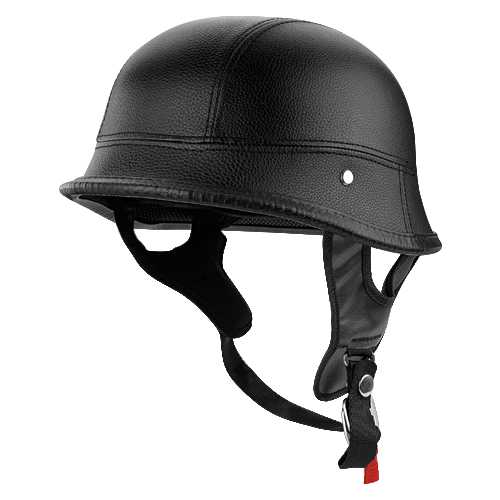 Half Motorcycle Helmet German Style Black Leather DOT