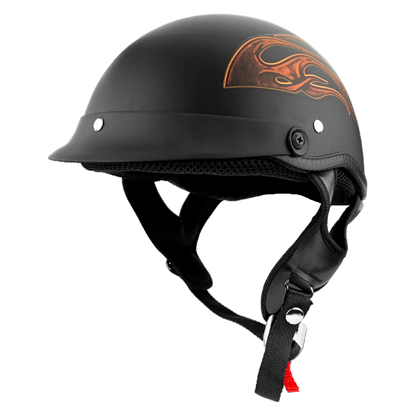 Low Profile Stylish Half Motorcycle Helmet Matte Black With Flames