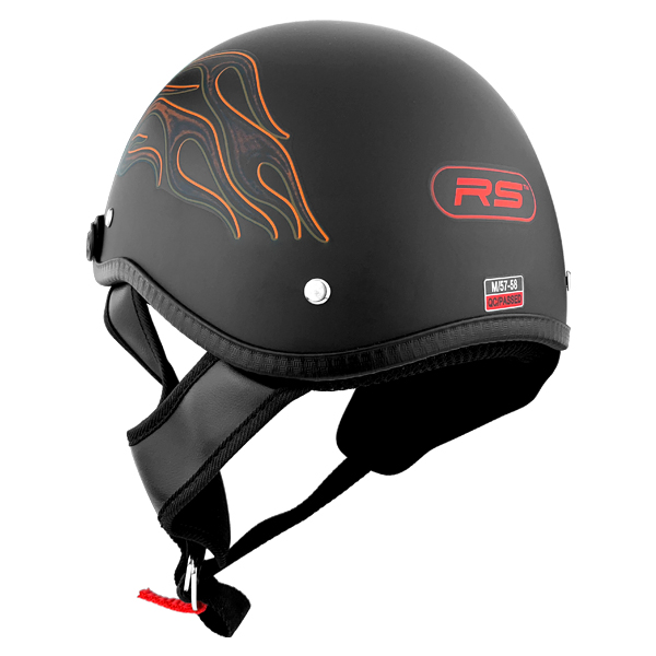 Low Profile Stylish Half Motorcycle Helmet Matte Black With Flames