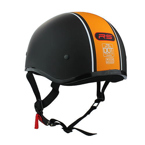 High Visibility Road Series Motorcycle Half Helmet Matte Black Orange Stripe DOT Approved