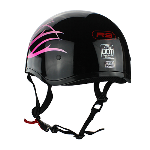 Beanie Cruiser DOT Motorcycle Half Helmet Gloss Black Pink Flames