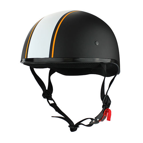 Beanie Cruiser DOT Motorcycle Half Helmet Matte Black White Stripe