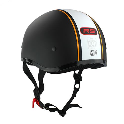 Skull Cap Half Motorcycle Helmet Matte Black White Stripe DOT Approved