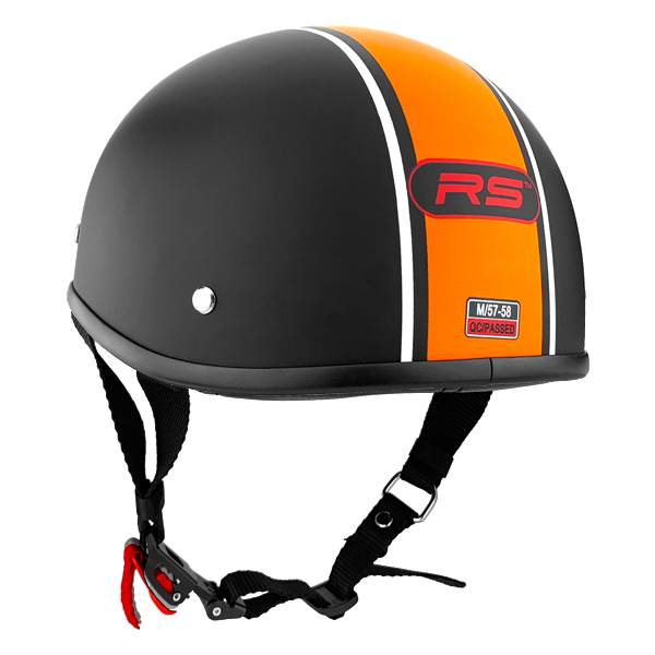 S.O.A. Matte Black Half Head Motorcycle Helmet Orange Stripe