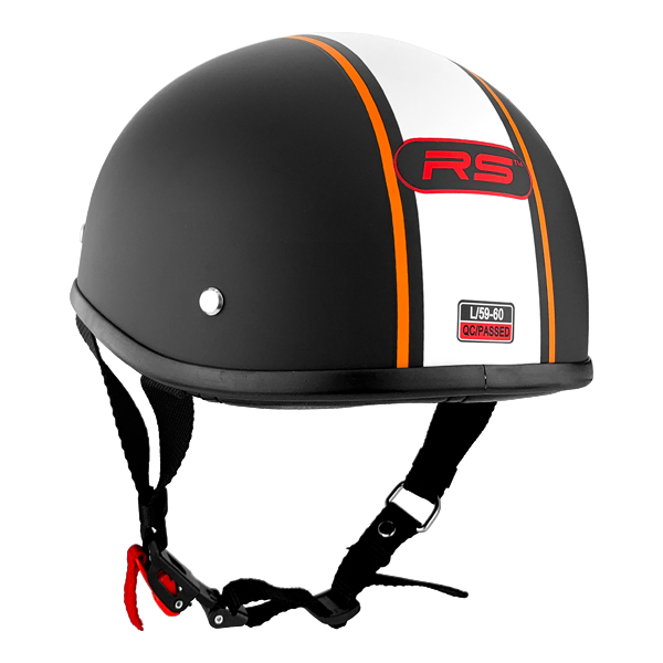 Low Profile Stylish Half Motorcycle Helmet Matte Black With White Stripe